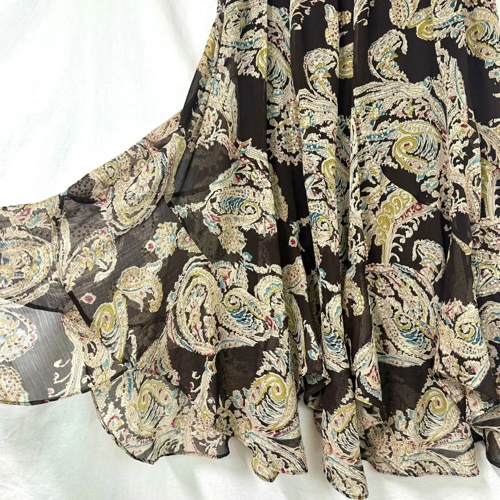 SOFT SURROUNDINGS Brown Paisley Handkerchief Hem Peasant‎ Midi Skirt M Bohemian